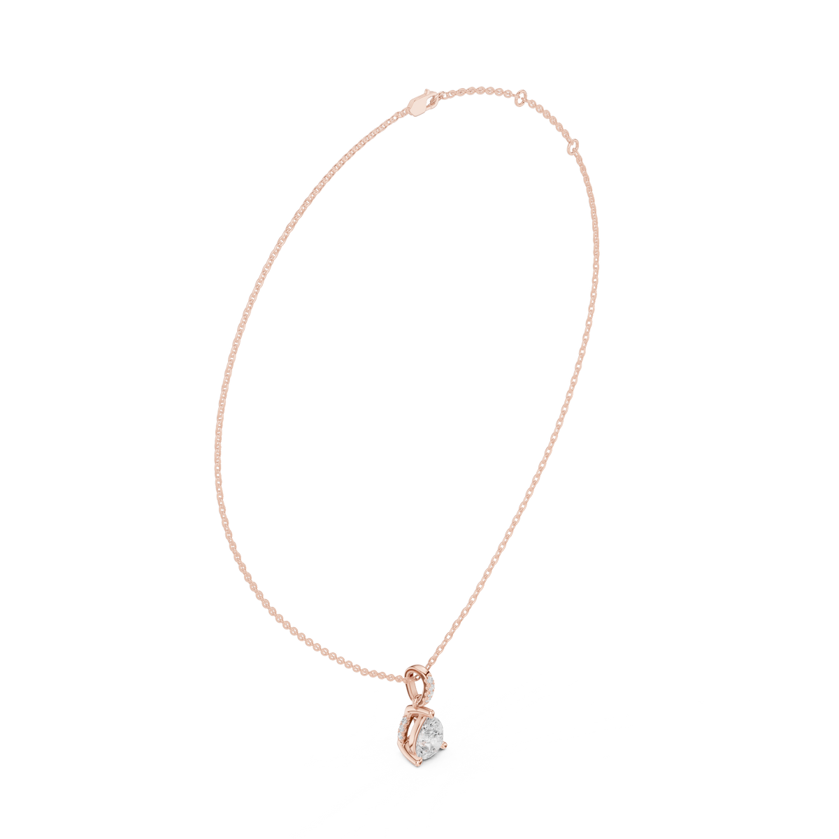 Pear Cut Lab Grown Diamond Solitaire Pendant with Diamond Bail Necklace, Rose Gold