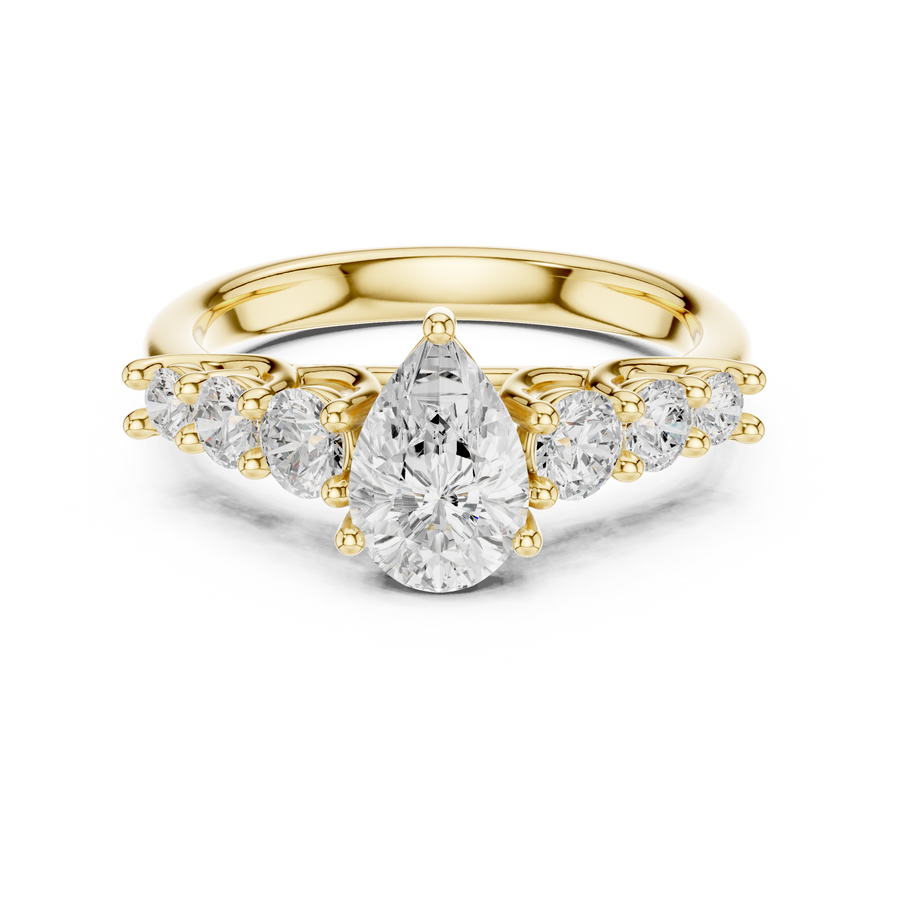 IGI Certified Pear Lab Grown Diamond With 6 Round Stones, Yellow Gold