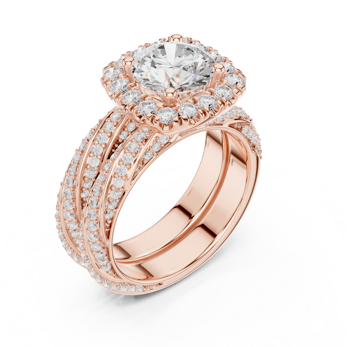 Round Cut Lab-Grown Diamond Halo Stackable Ring, Rose Gold