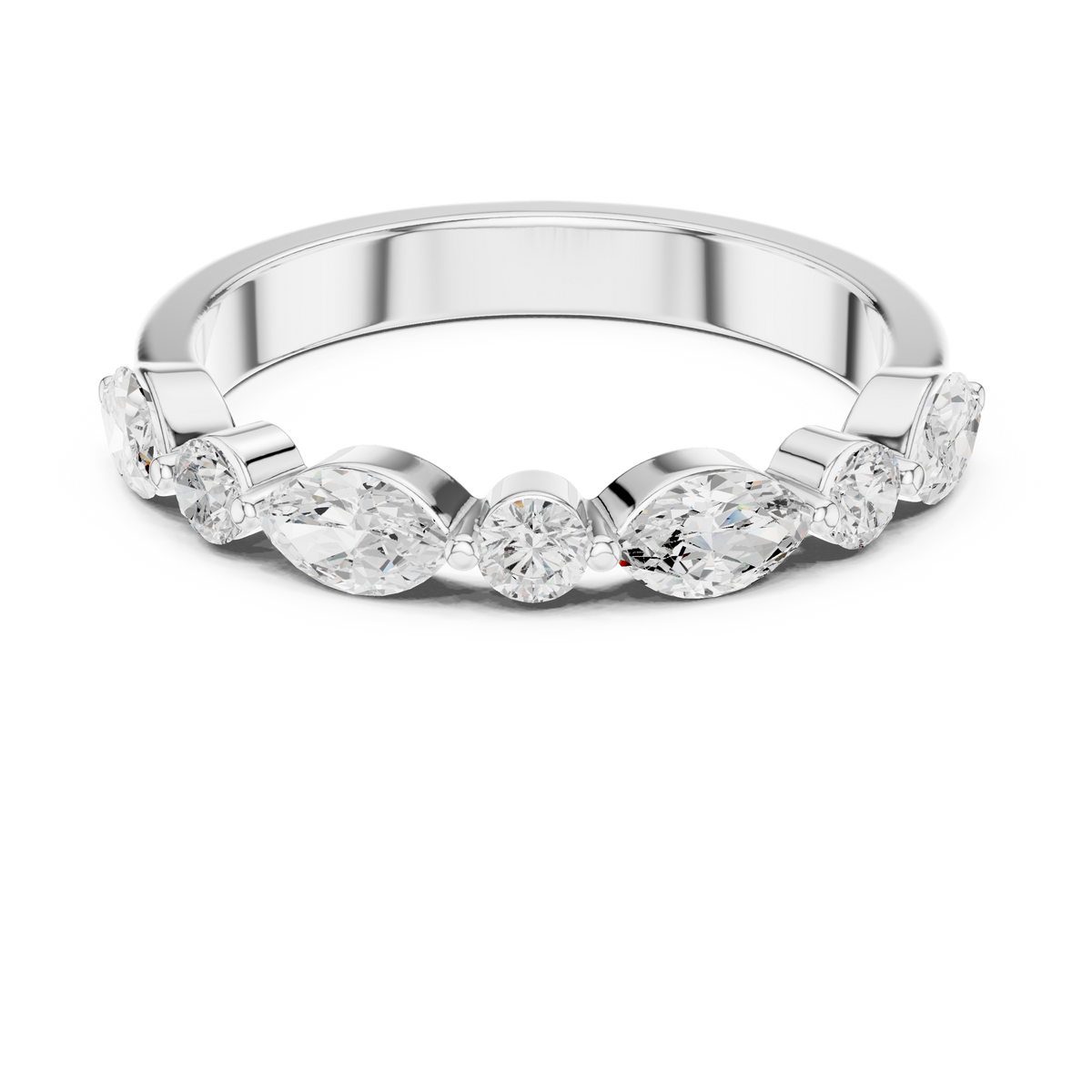 Marquise & Round Diamond Half Eternity Ring, White Gold
