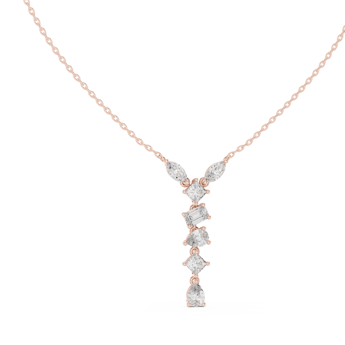 3.50 CT Multi Shape Lab Grown Diamond Drop Pendant, Rose Gold