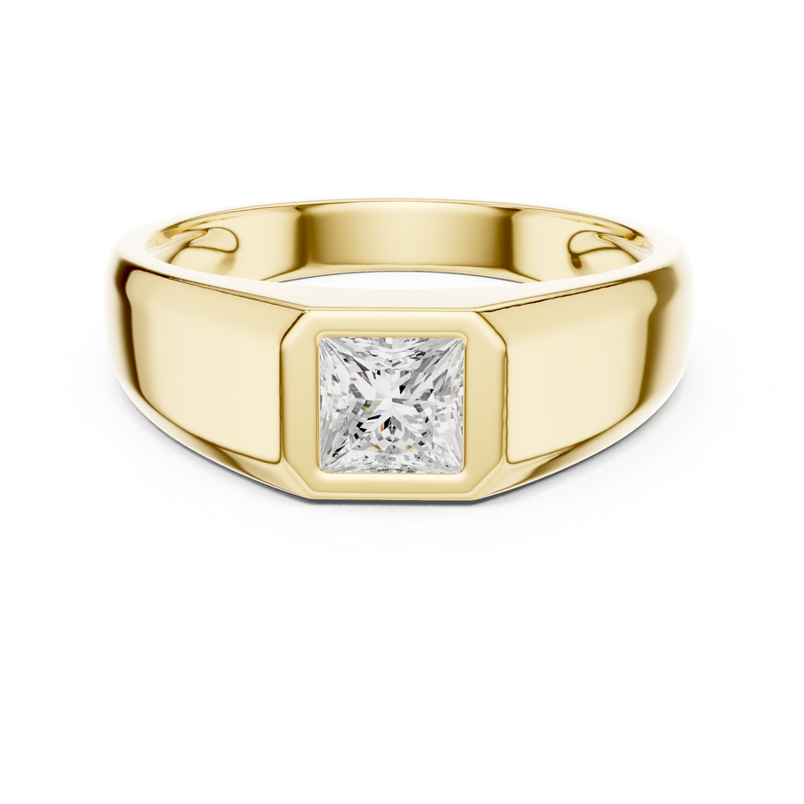 0.70 CT Princess Cut Lab Grown Diamond Men's Ring, Yellow Gold