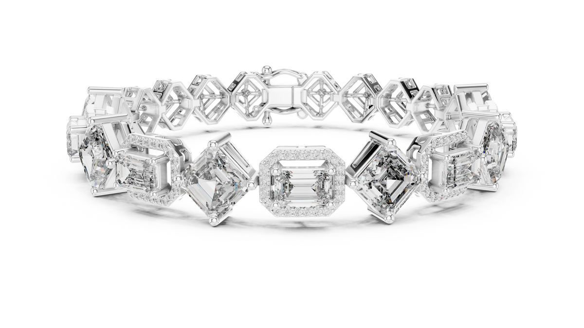 Emerald Cut & Asscher IGI Certified Lab Grown Diamond Tennis Bracelet, White Gold