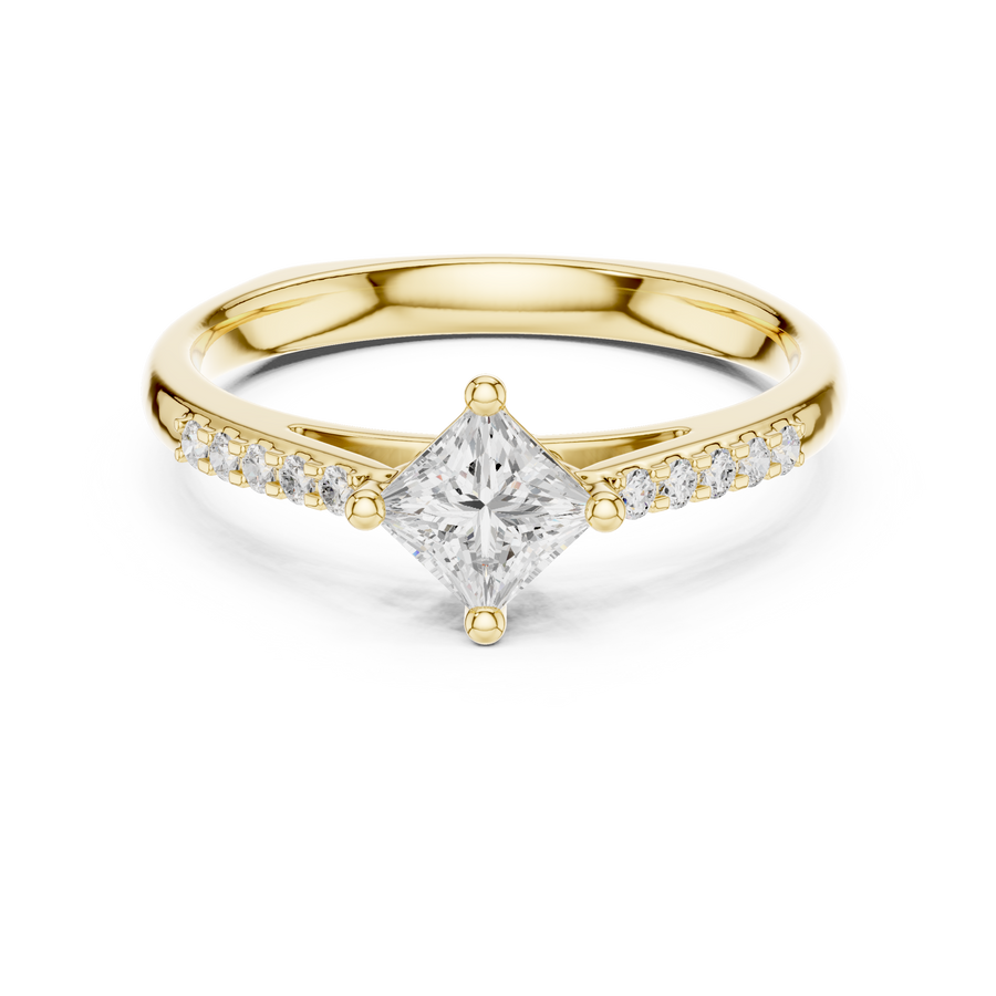 Princess Cut Lab Grown Diamond Daily Wear Casual Ring, Yellow Gold