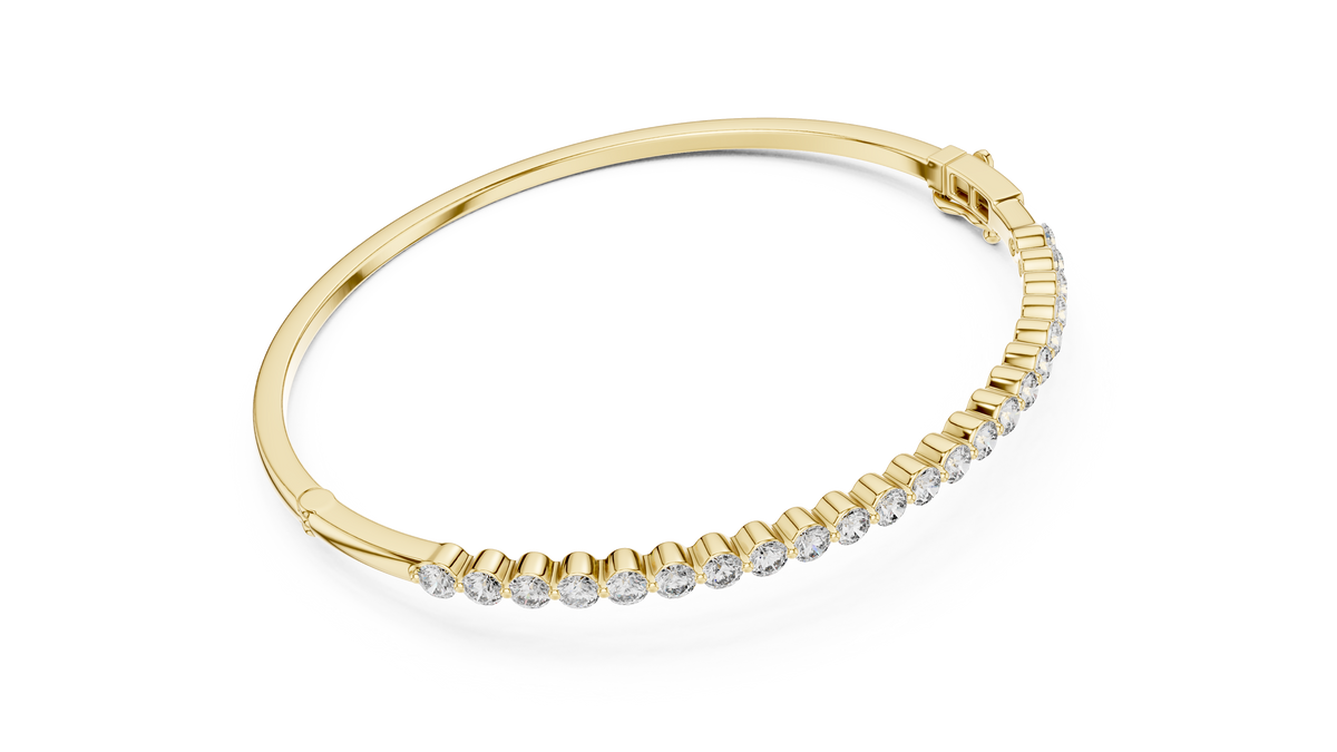 Classic Round Lab Grown Diamond Bangle Bracelet, Yellow Gold