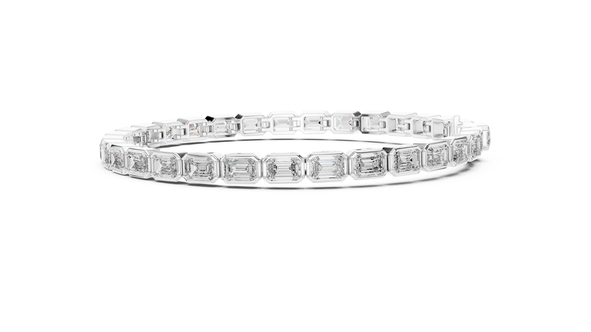 Bezel Emerald Cut Lab Grown Diamond Tennis Bracelet, White Gold