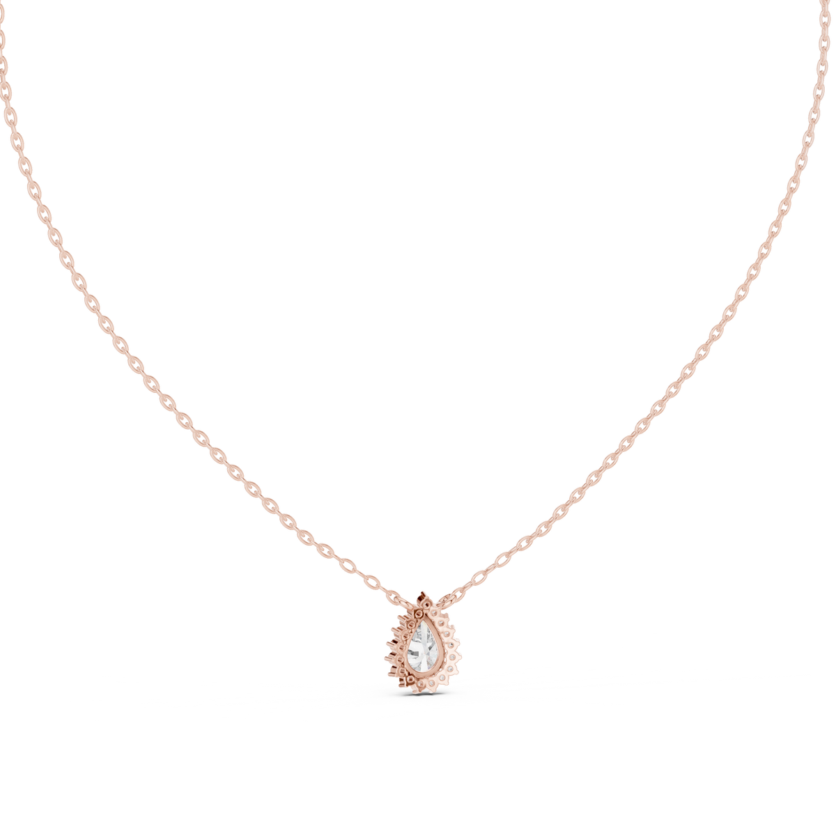 0.70 Carat Pear Halo Lab Grown Diamond Pendant, Rose Gold