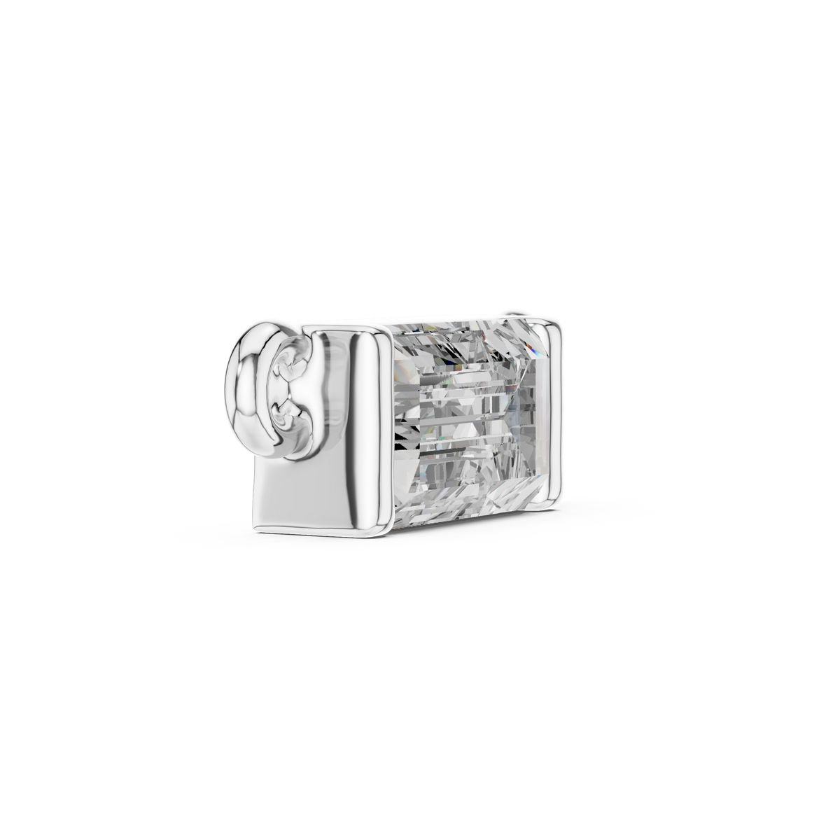 Baguette Lab Grown Diamond Solitaire Pendant, White Gold