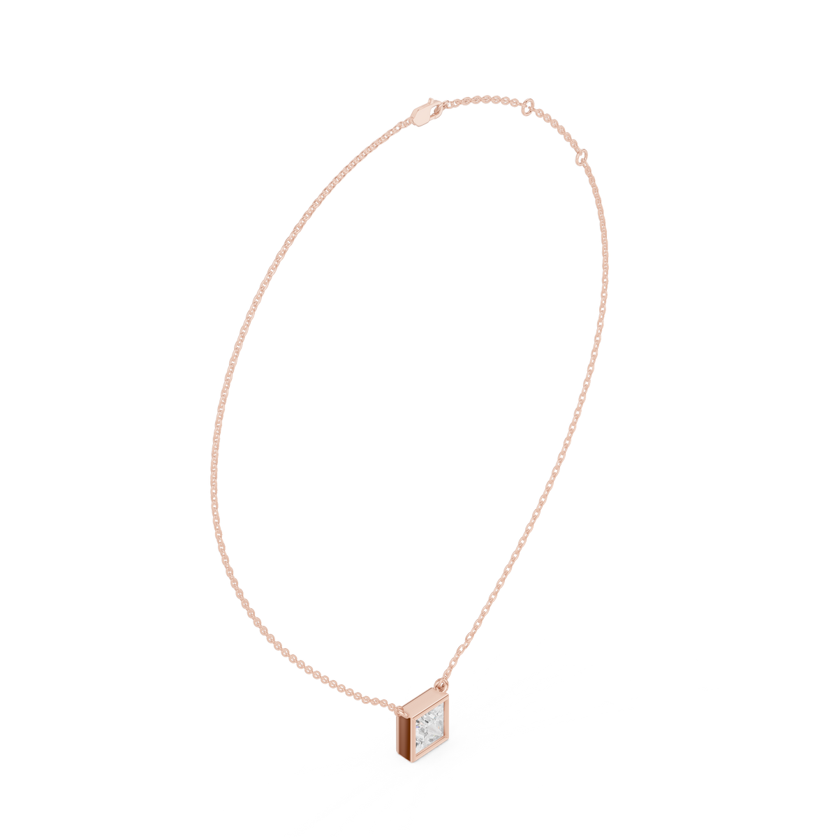 Princess Cut Bezel Lab Grown Diamond Solitaire Pendant, Rose Gold