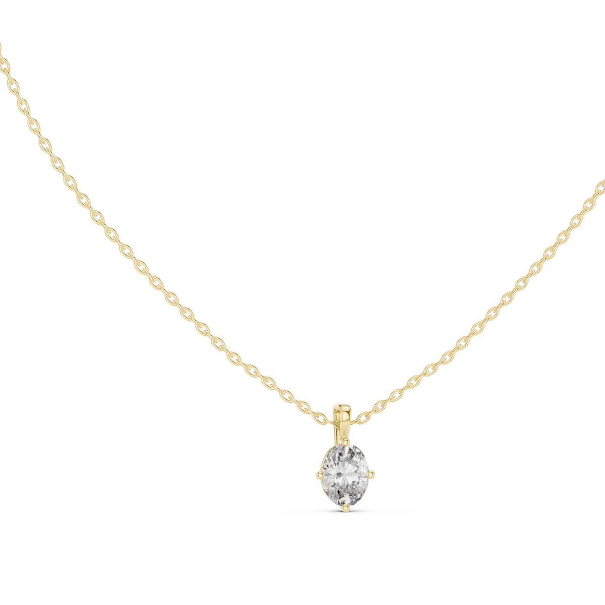 1.00 CT Oval Cut Lab Grown Diamond Solitaire Pendant, Yellow Gold