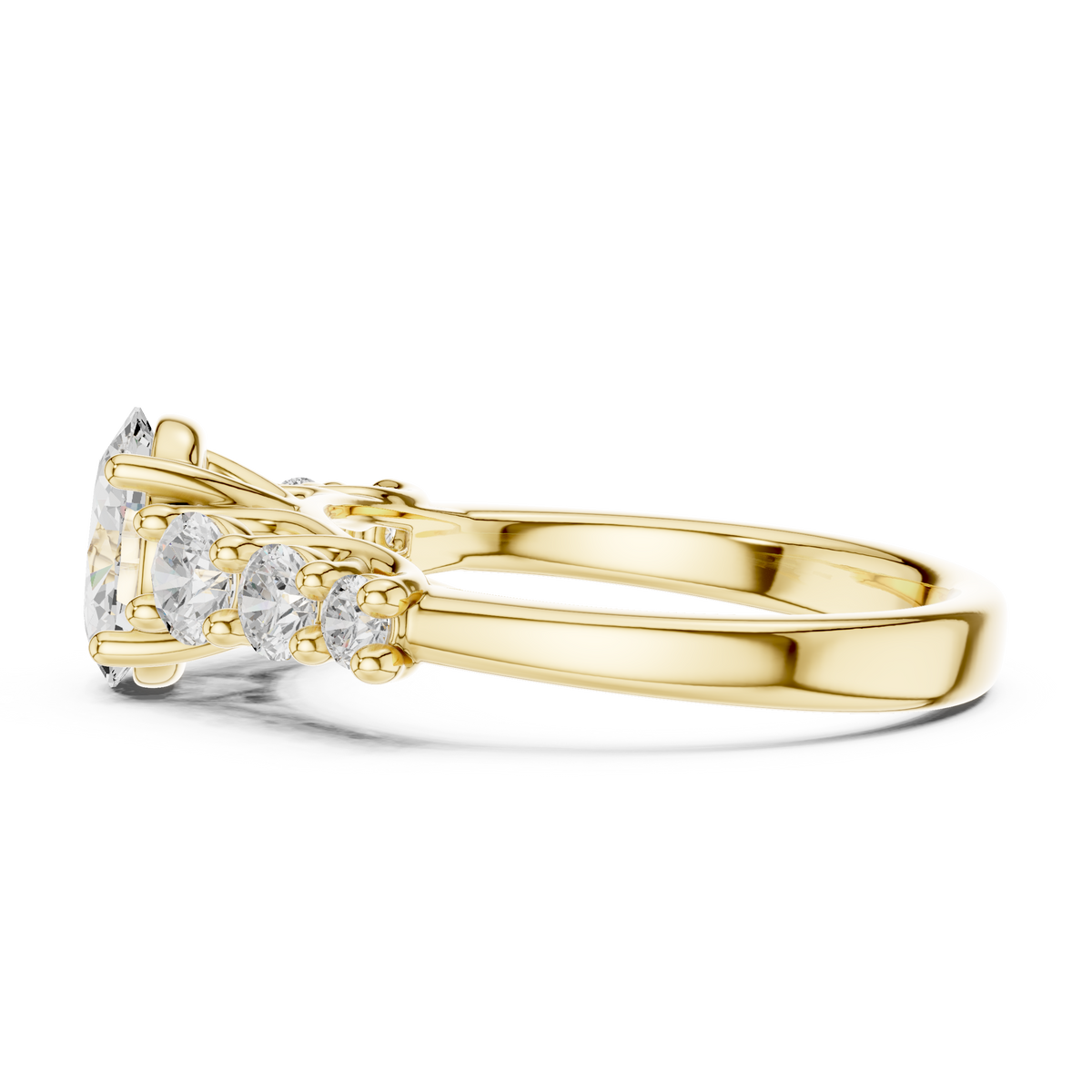IGI Certified Oval Lab Grown Diamond With 6 Round Stones, Yellow Gold