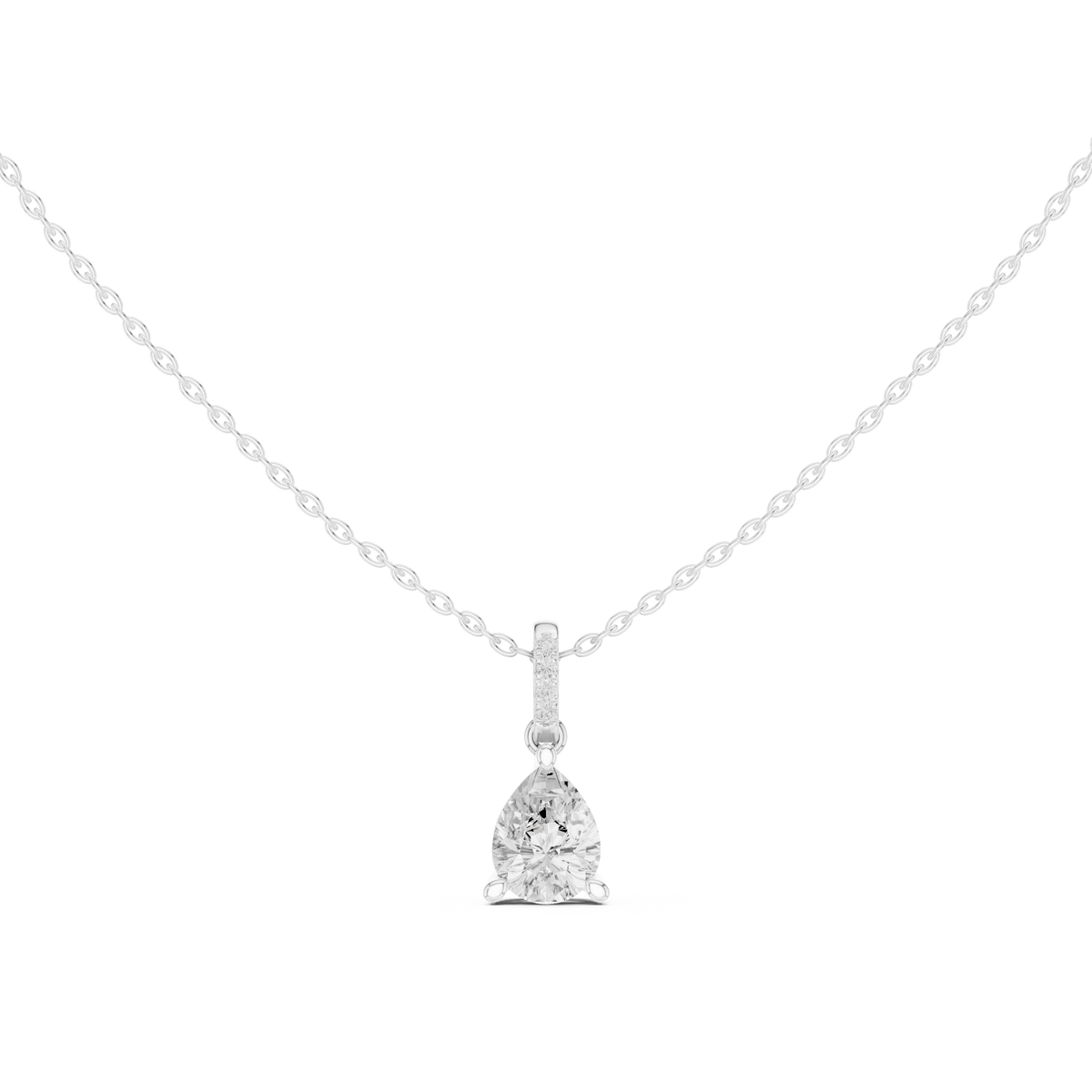 Pear Cut Lab Grown Diamond Solitaire Pendant with Diamond Bail Necklace, White Gold