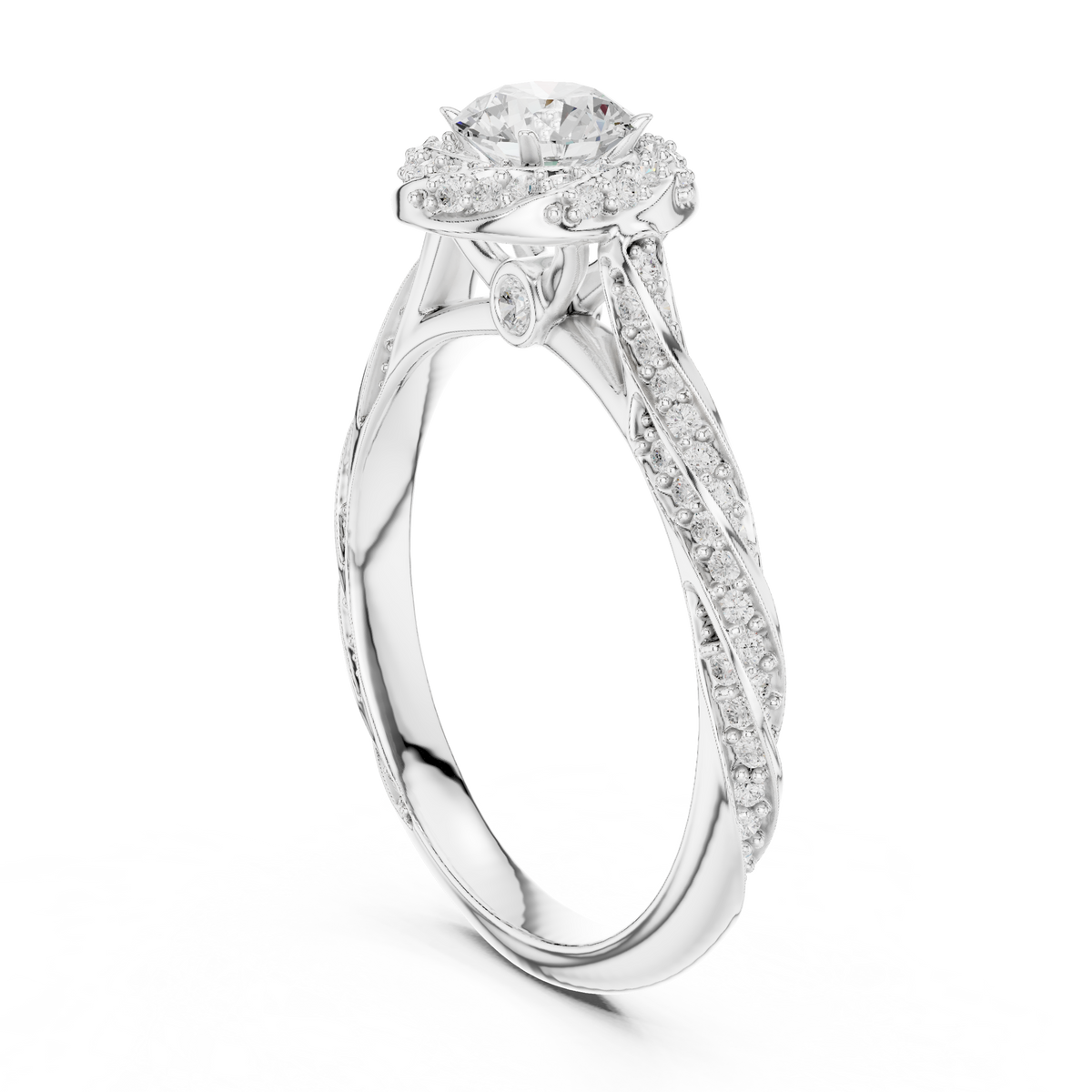 Round Double Halo Lab-Grown Diamond Casual Ring, White Gold
