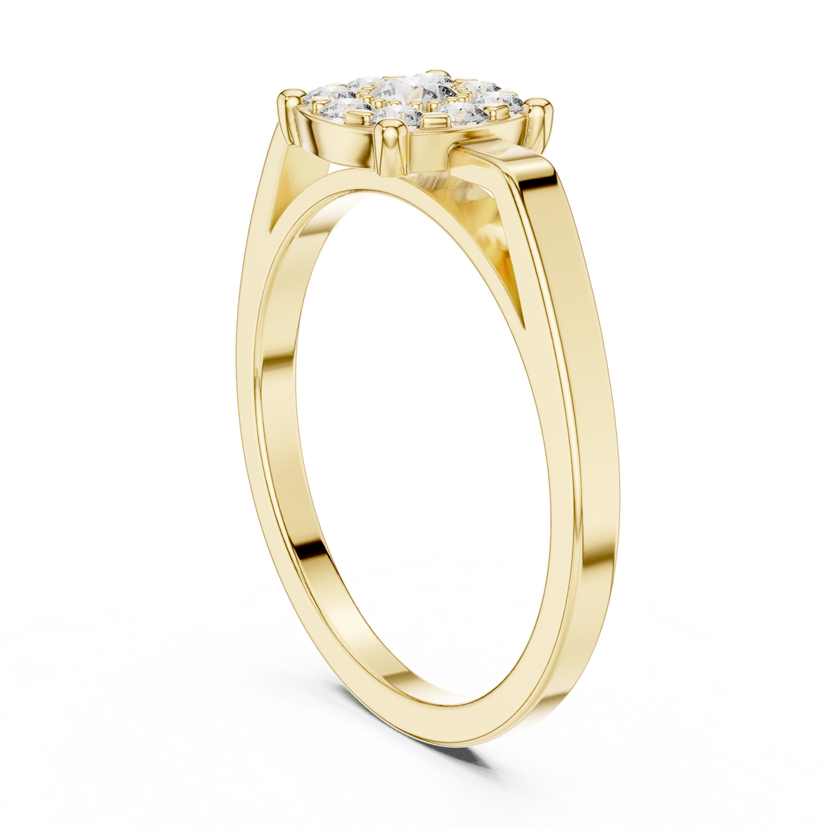 Round Cut Lab Grown Diamond Floral Halo Ring with Accent Stones, Yellow Gold