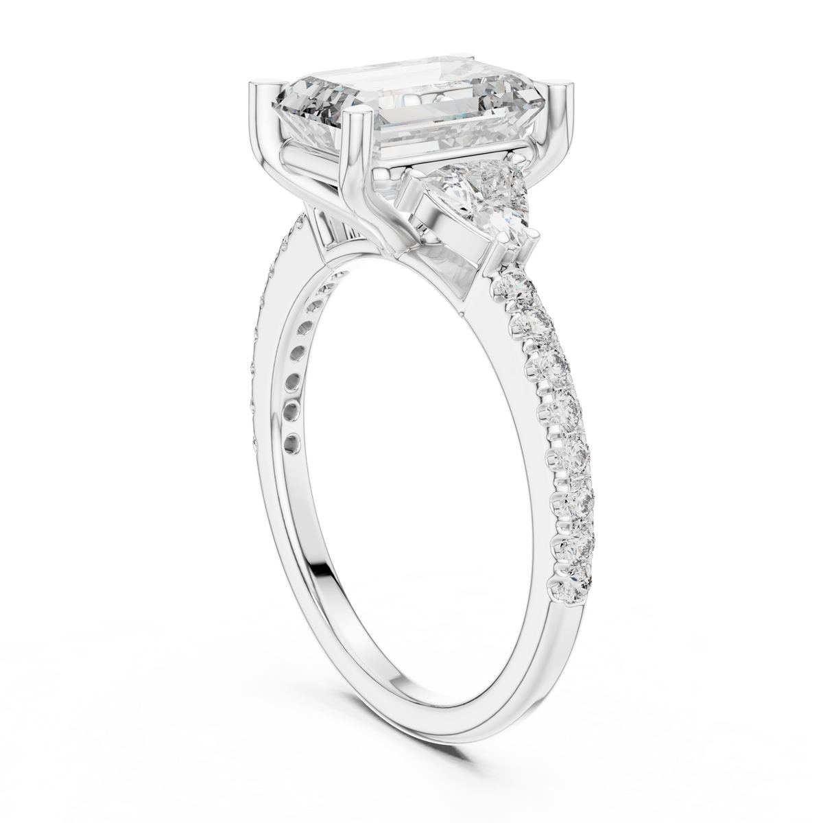 2.65 CT Emerald Cut Lab-Grown Diamond Three-Stone Ring, White Gold