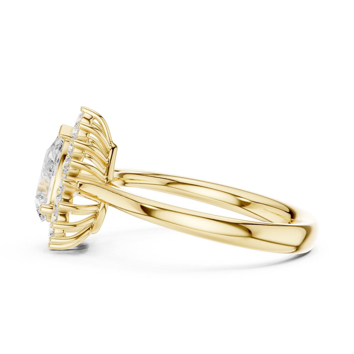 Pear Cut Lab Grown Diamond Halo Ring IGI Certified, Yellow Gold