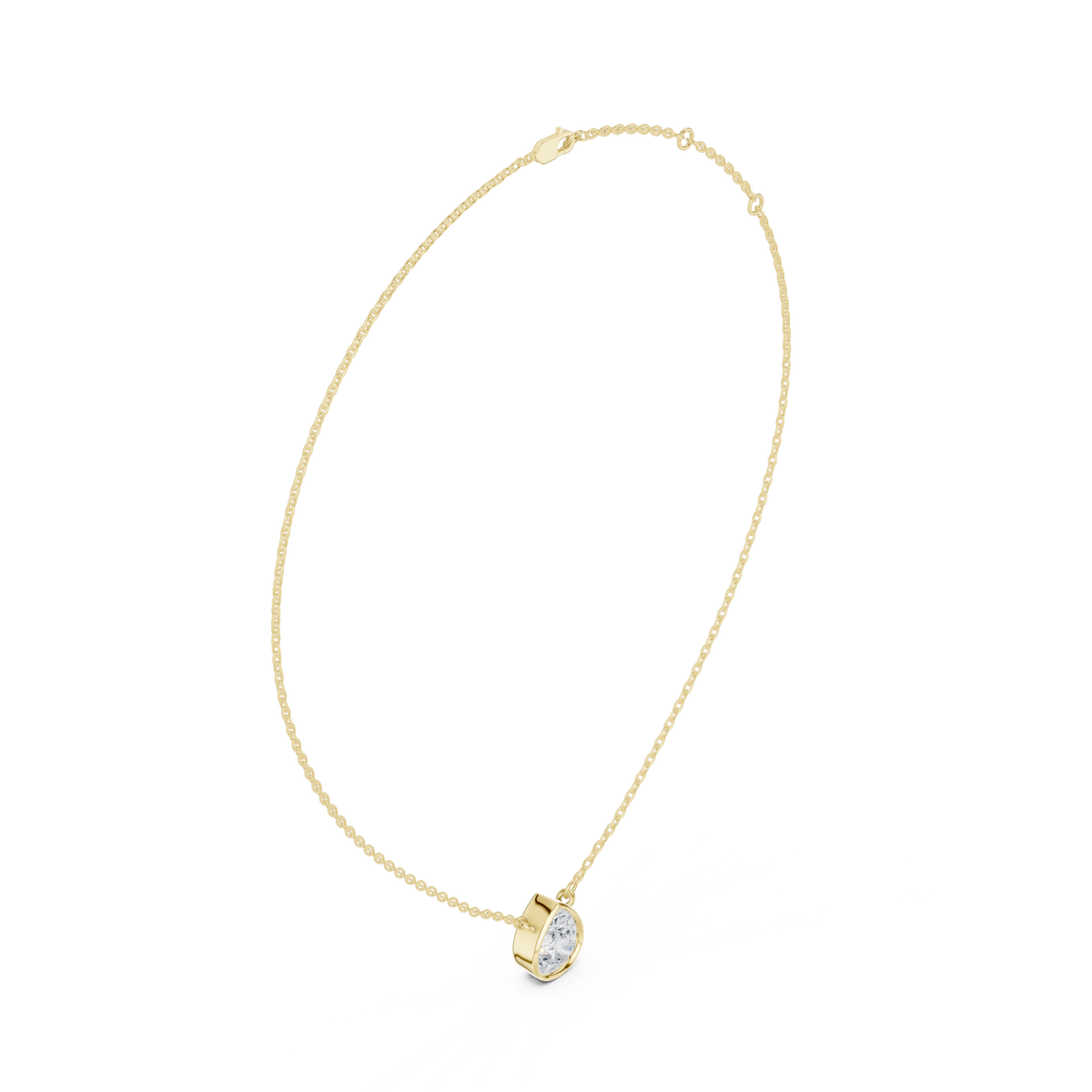 Pear Cut Bezel Lab Grown Diamond Solitaire Pendant, Yellow Gold