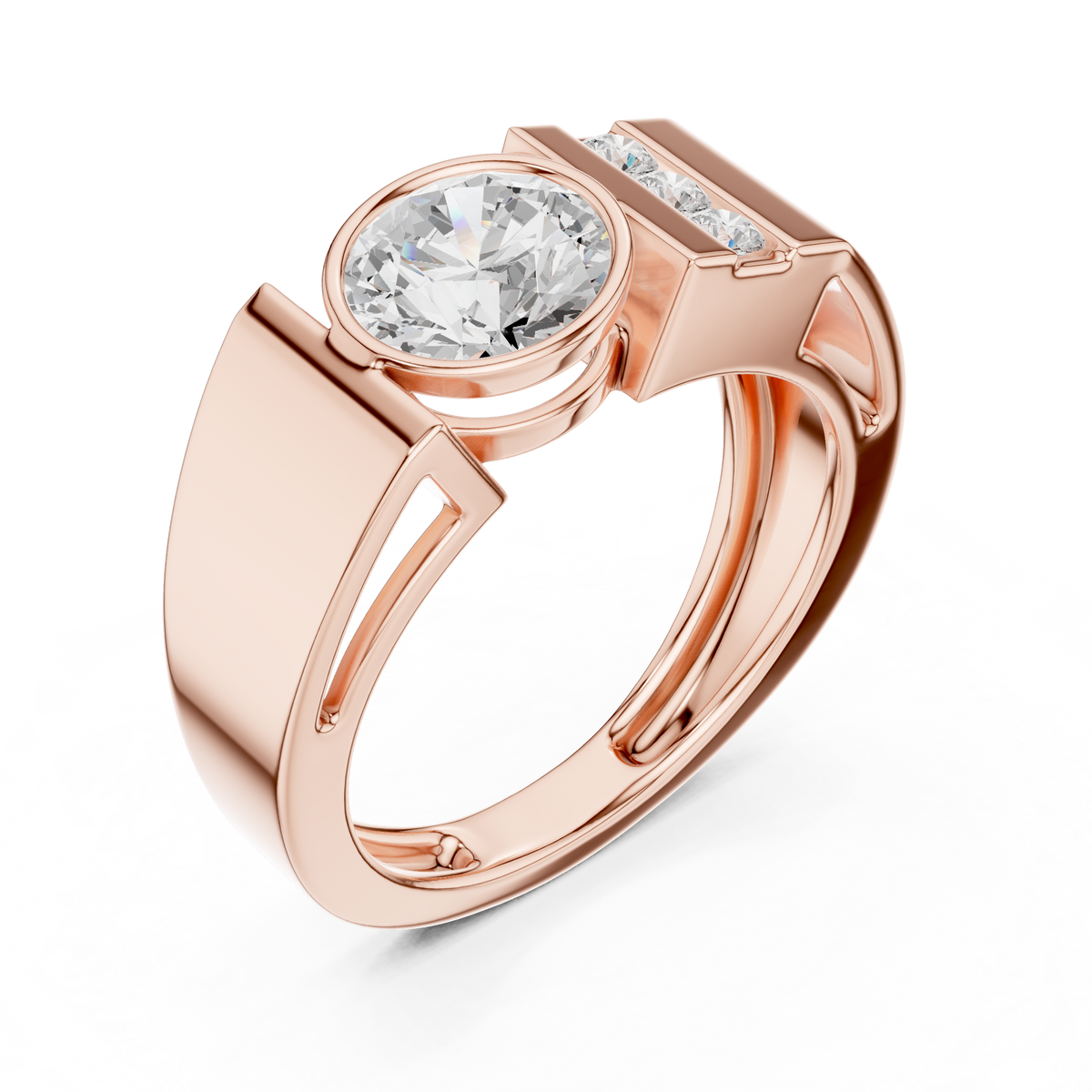 IGI Certified Round Cut Lab Grown Diamond Men's Ring, Rose Gold