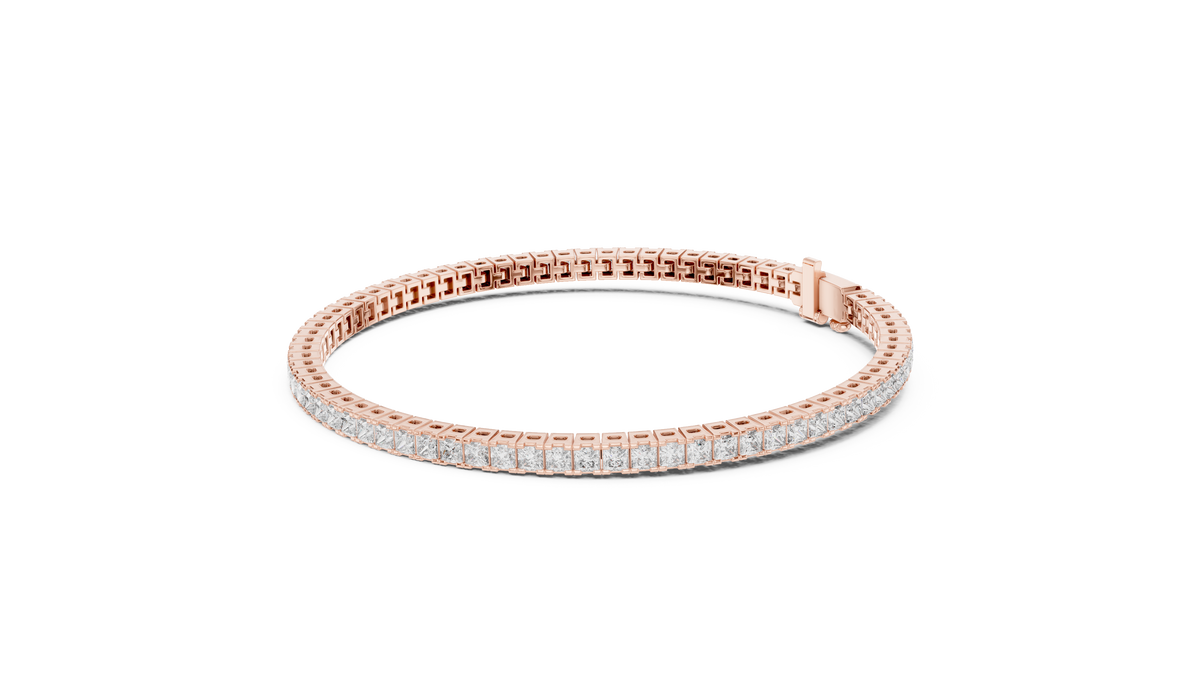 IGI Certified Princess Cut Lab Grown Diamond Tennis Bracelet, Rose Gold