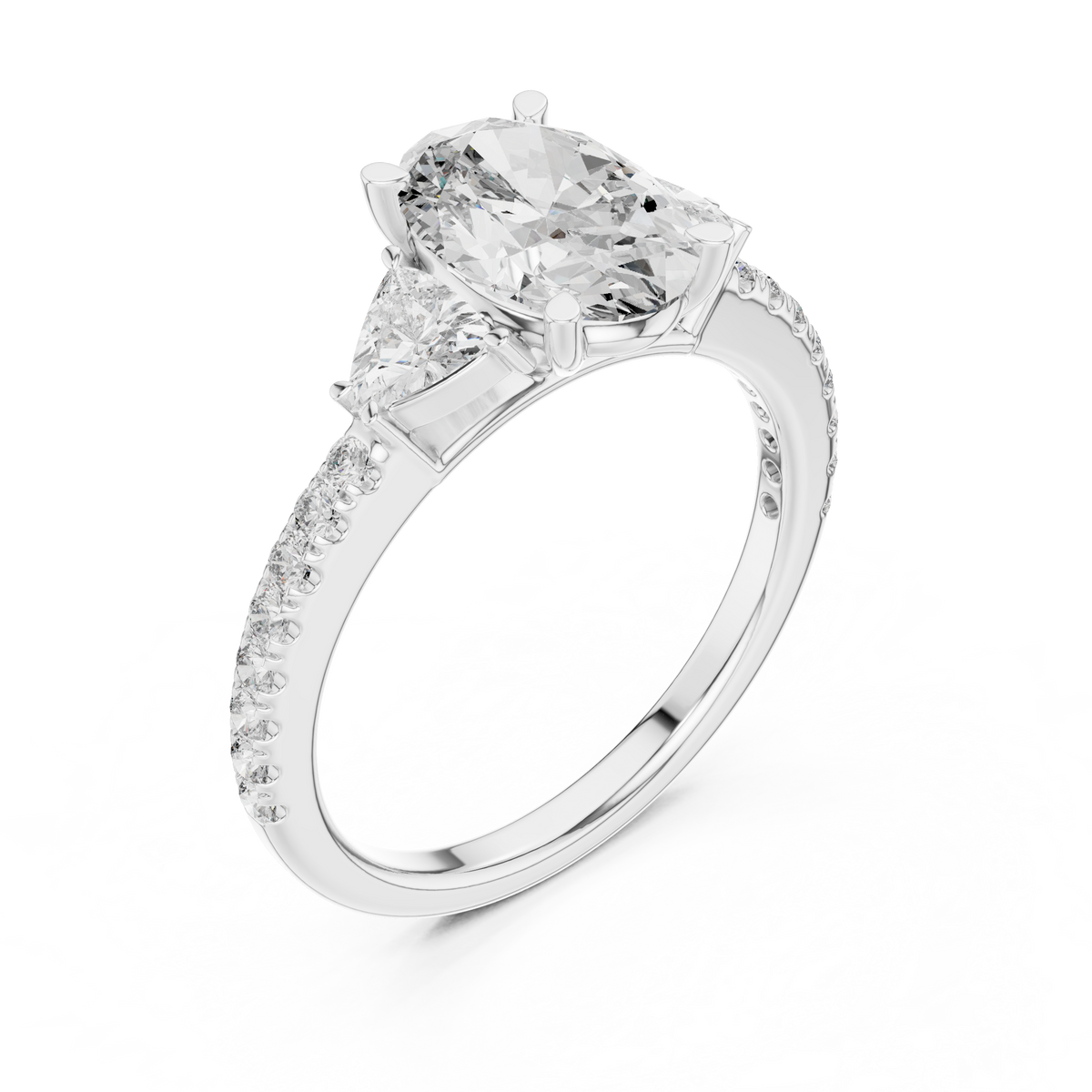 2.00 CT Oval Lab Grown Diamond Trillion Side Stone Ring, White Gold