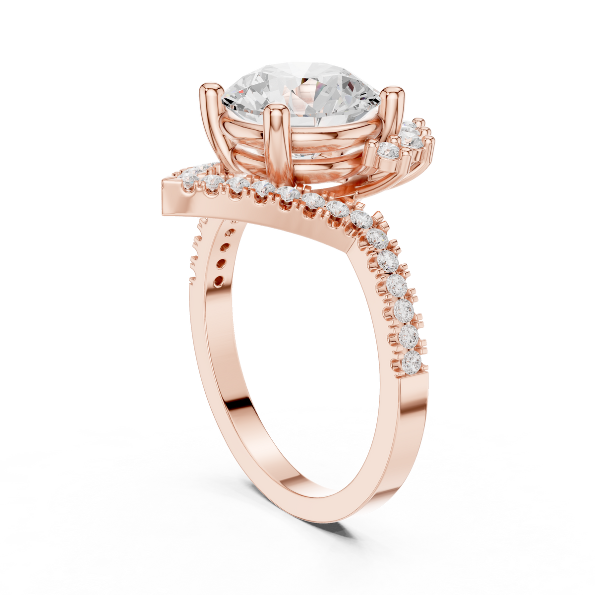 2.10 CT Round Marquise Halo Lab Grown Diamond Ring with Oval Accent, Rose Gold