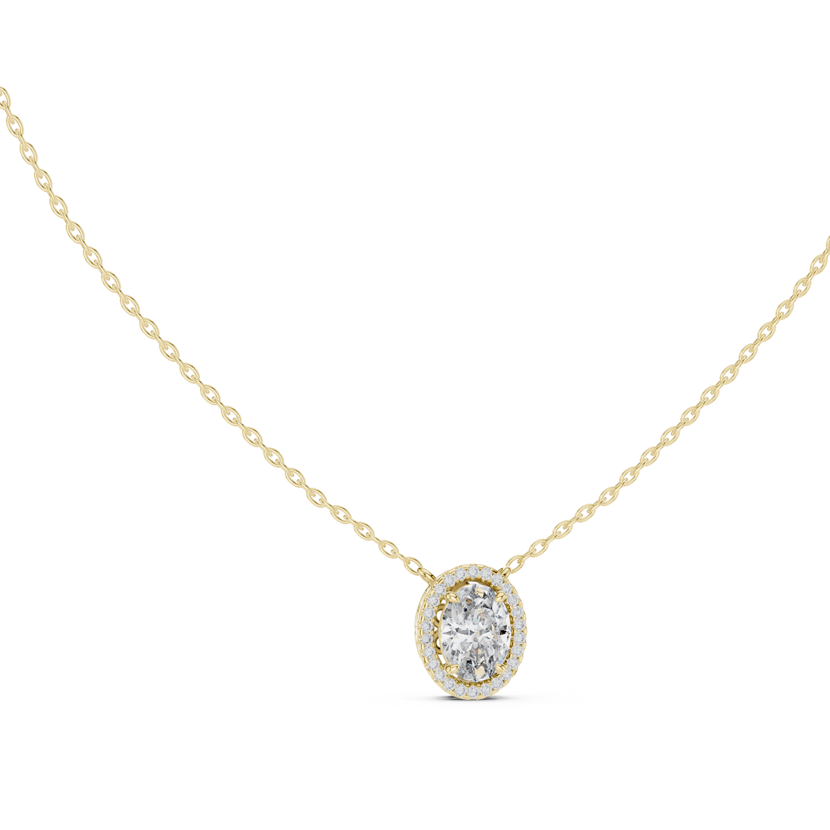 IGI Certified Oval Halo Lab Grown Diamond Pendant, Yellow Gold