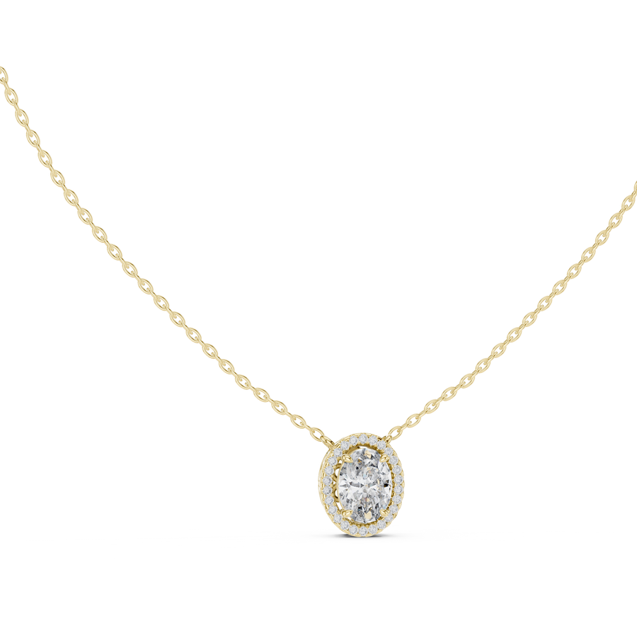 IGI Certified Oval Halo Lab Grown Diamond Pendant, Yellow Gold