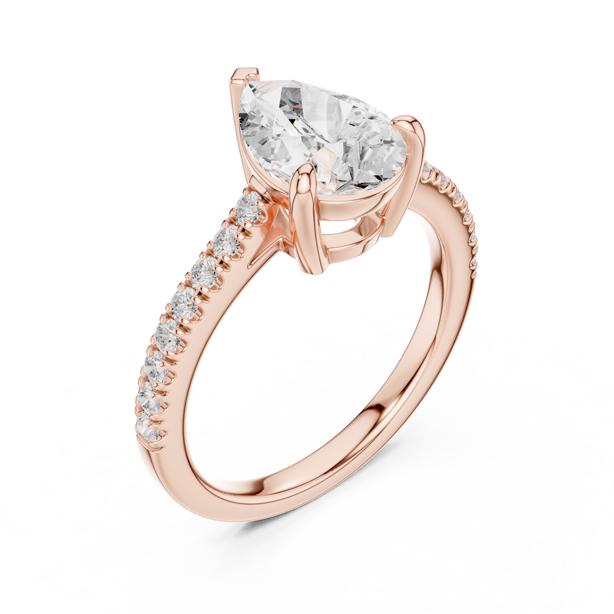 1.50 CT Pear Cut Lab Grown Diamond Pavé Ring, Rose Gold
