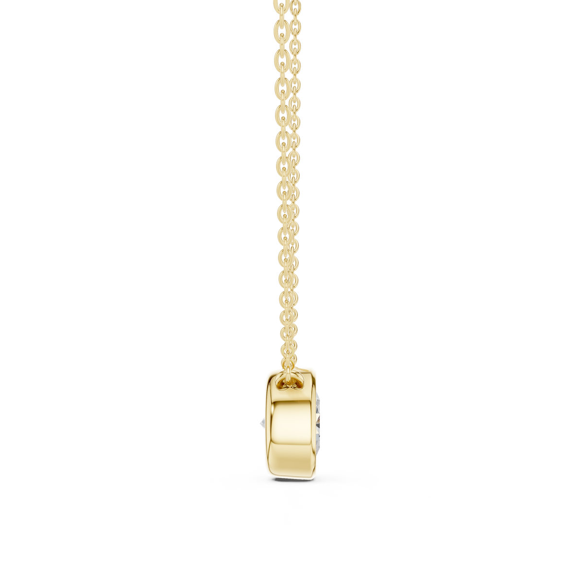 Round Brilliant Bezel Lab Grown Diamond Solitaire Pendant, Yellow Gold