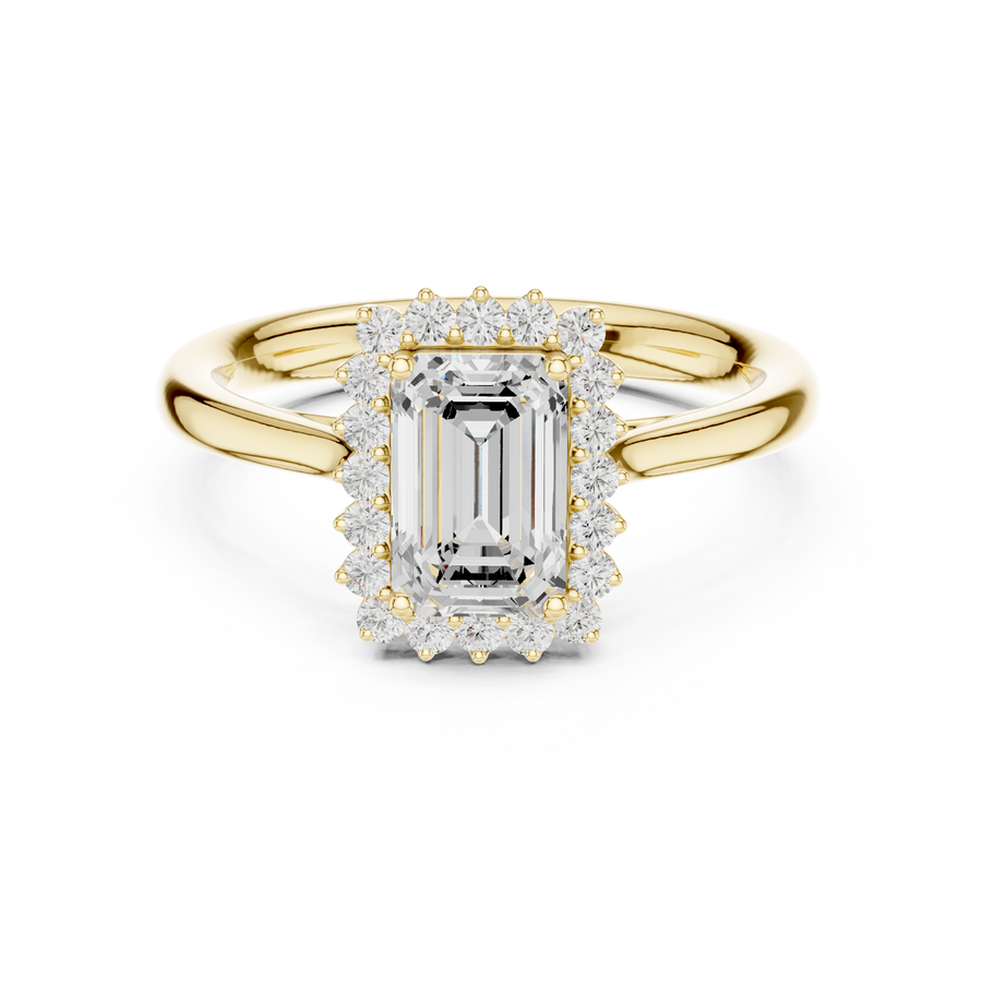 Radiant Cut Lab Grown Diamond Halo Ring with Round Diamond Accents, Yellow Gold