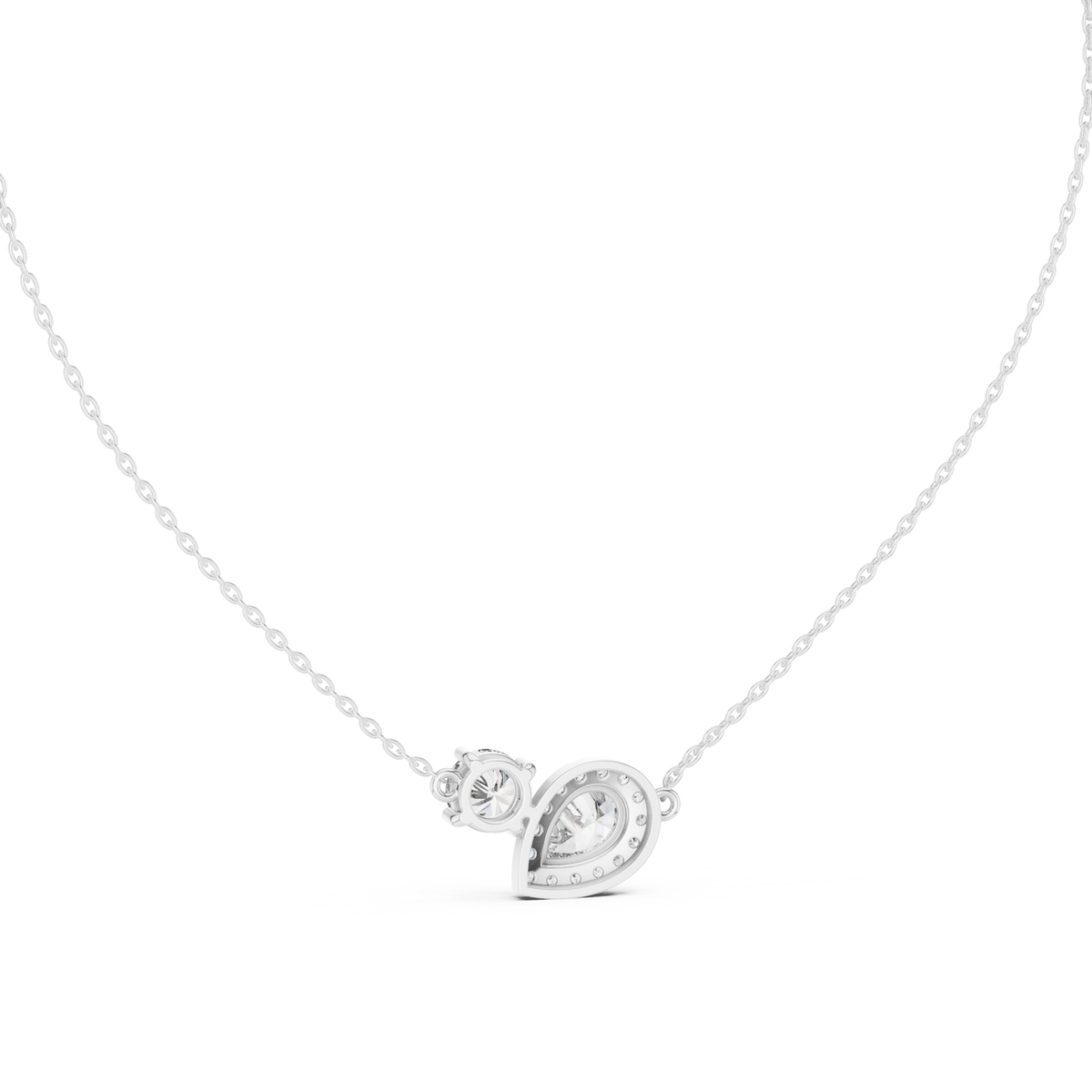 Toi et Moi Pear & Round Halo Lab Grown Diamond Pendant, White Gold