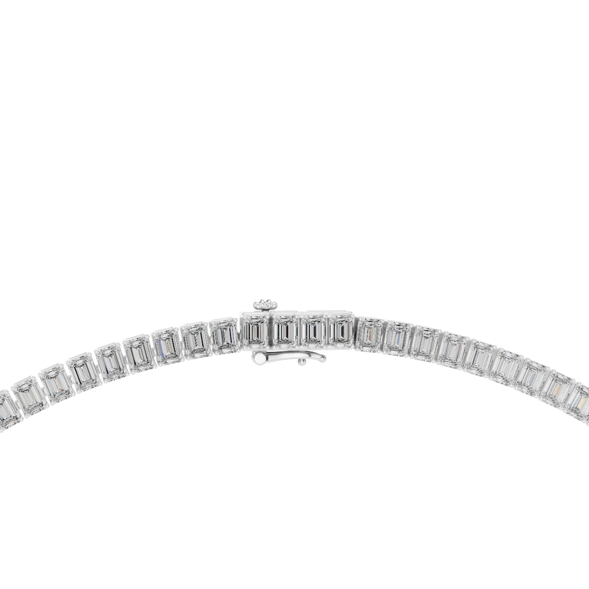 Emerald Cut Lab Grown Diamond Tennis Necklace, White Gold
