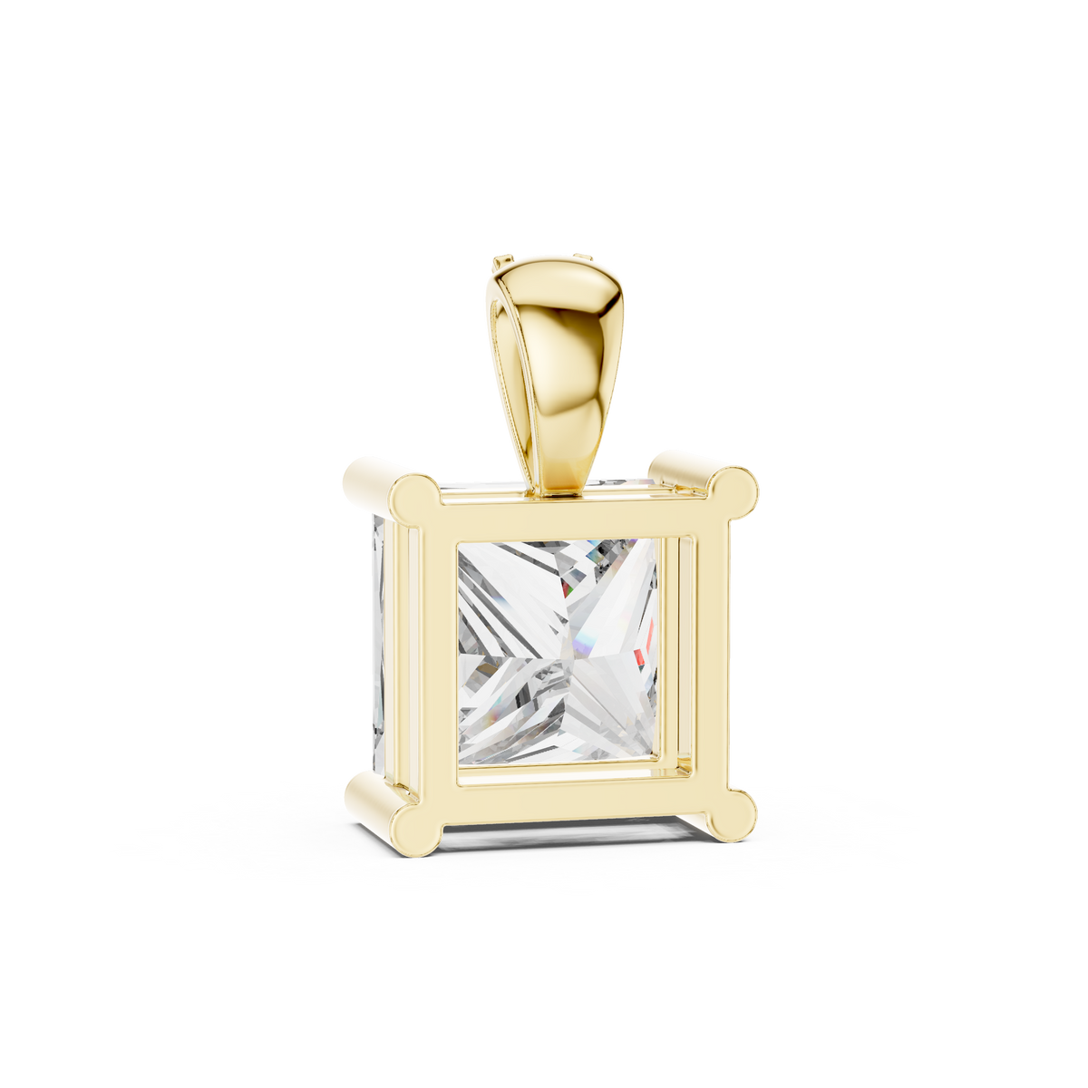 Princess Cut Lab Grown Diamond Pendant, Yellow Gold