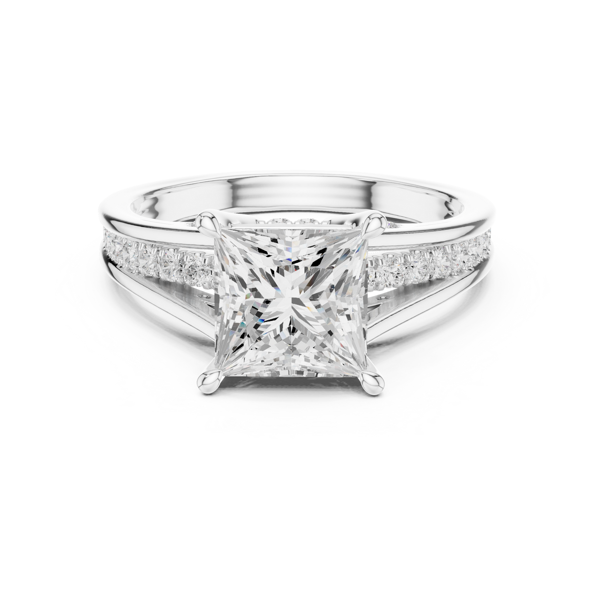Princess Cut Lab-Grown Diamond Engagement Ring with Split Shank Band, White Gold