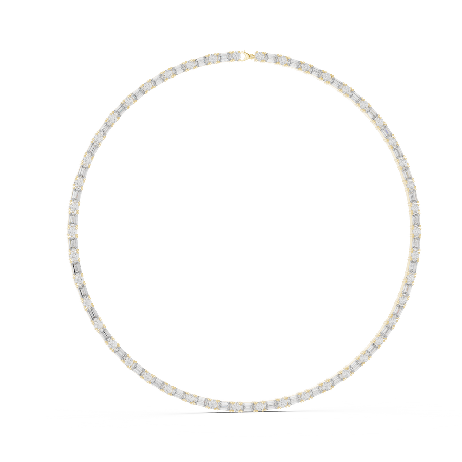 Aveline Emerald & Round Lab Grown Diamond Tennis Necklace, Yellow Gold