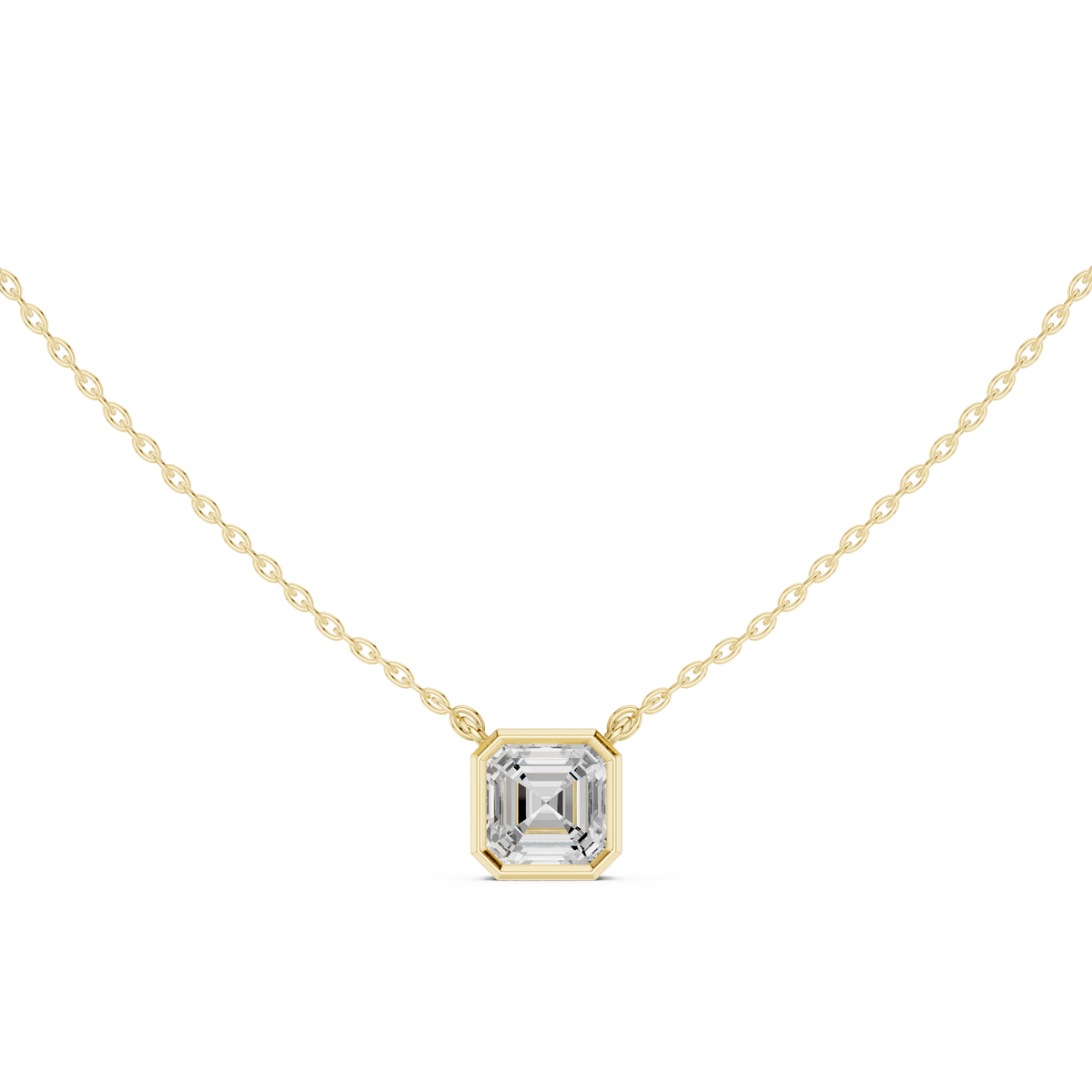 Asscher Cut Bezel Lab Grown Diamond Solitaire Pendant, Yellow Gold