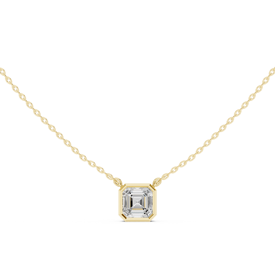 Asscher Cut Bezel Lab Grown Diamond Solitaire Pendant, Yellow Gold
