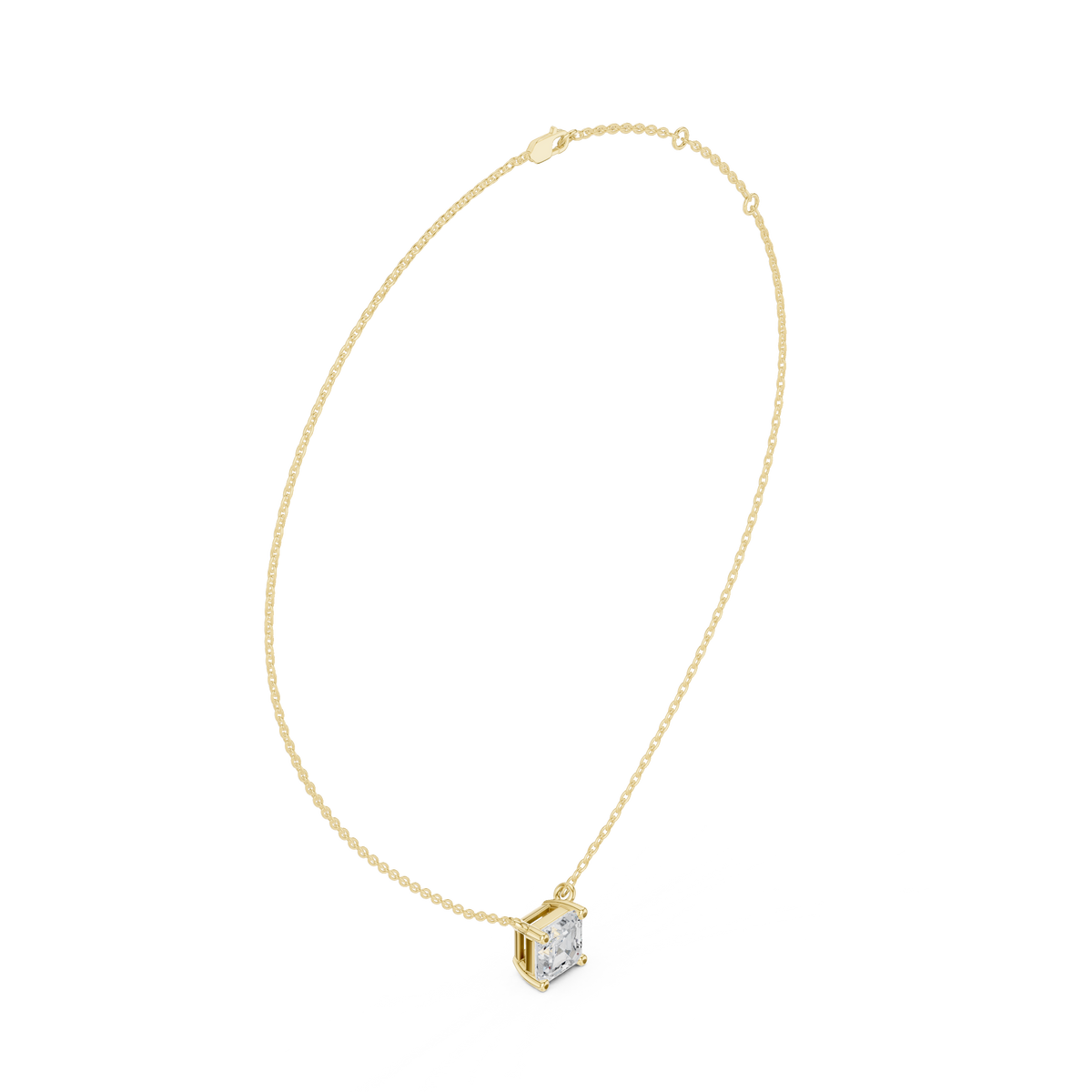 Asscher Cut Lab Grown Diamond Solitaire Pendant, Yellow Gold