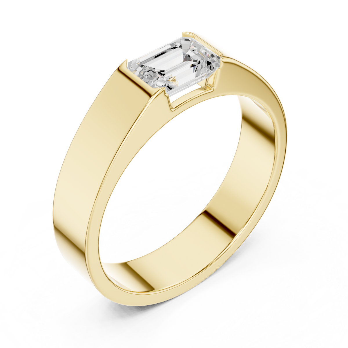 Emerald Cut Lab-Grown Diamond Men's Bezel-Set Ring, Yellow Gold