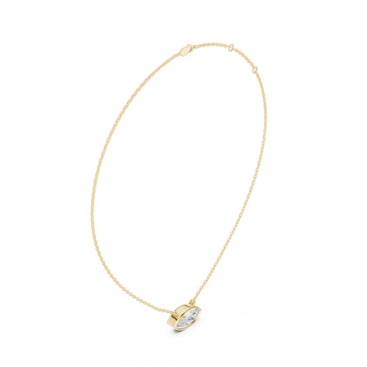 Marquise Cut Bezel Lab Grown Diamond Solitaire Pendant, Yellow Gold