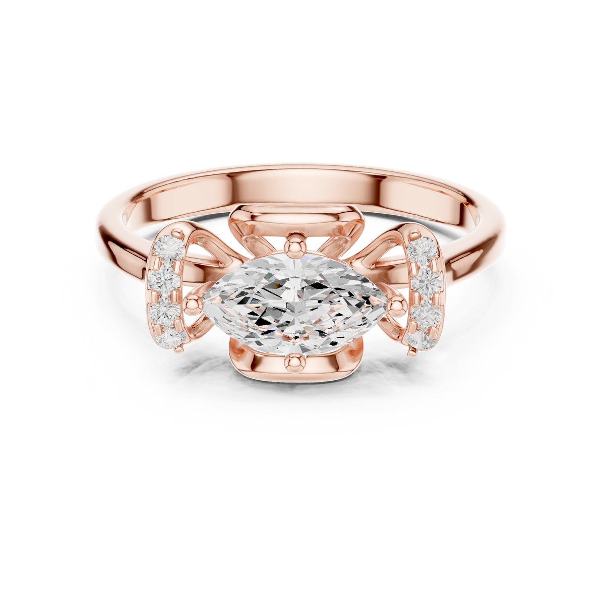 0.70 Ct Marquise Floral Embrace Lab Grown Diamond Ring IGI Certified, Rose Gold