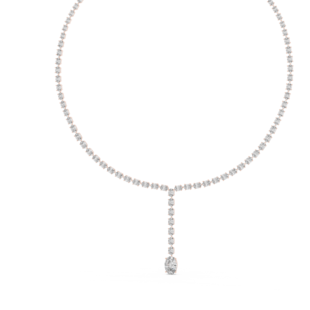 IGI Certified Oval Lab Grown Diamond Drop Tennis Necklace, Rose Gold