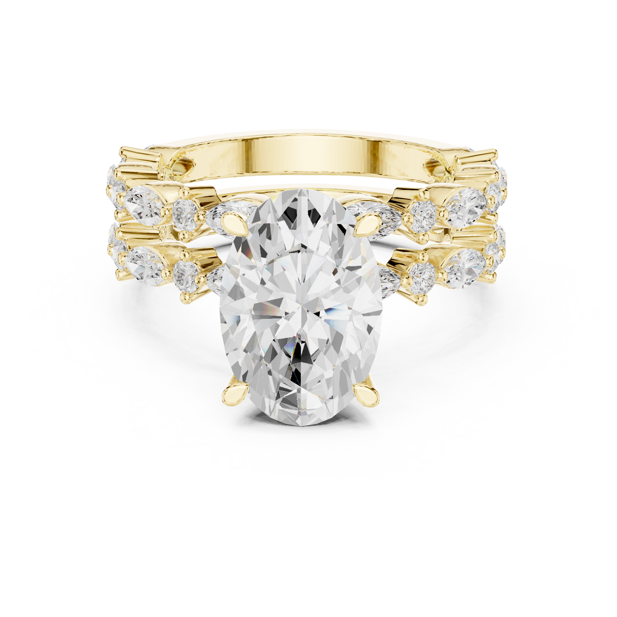 Oval Lab Grown Diamond Stackable Ring with Marquise & Round Accents, Yellow Gold