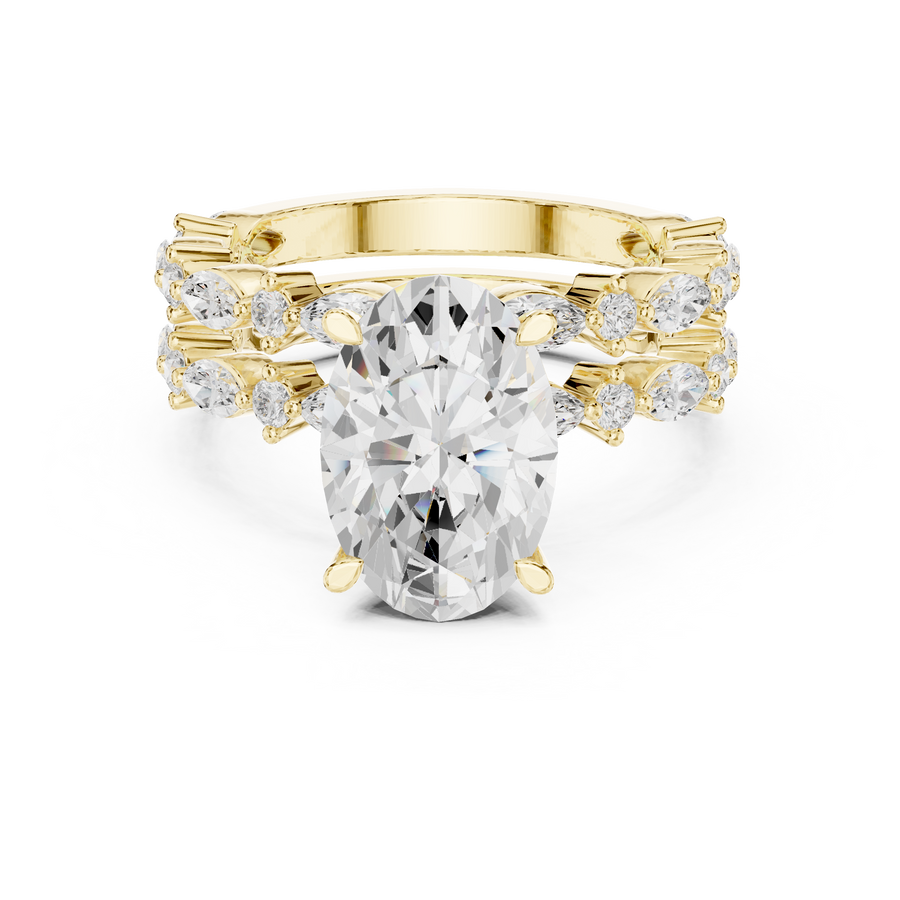 Oval Lab Grown Diamond Stackable Ring with Marquise & Round Accents, Yellow Gold