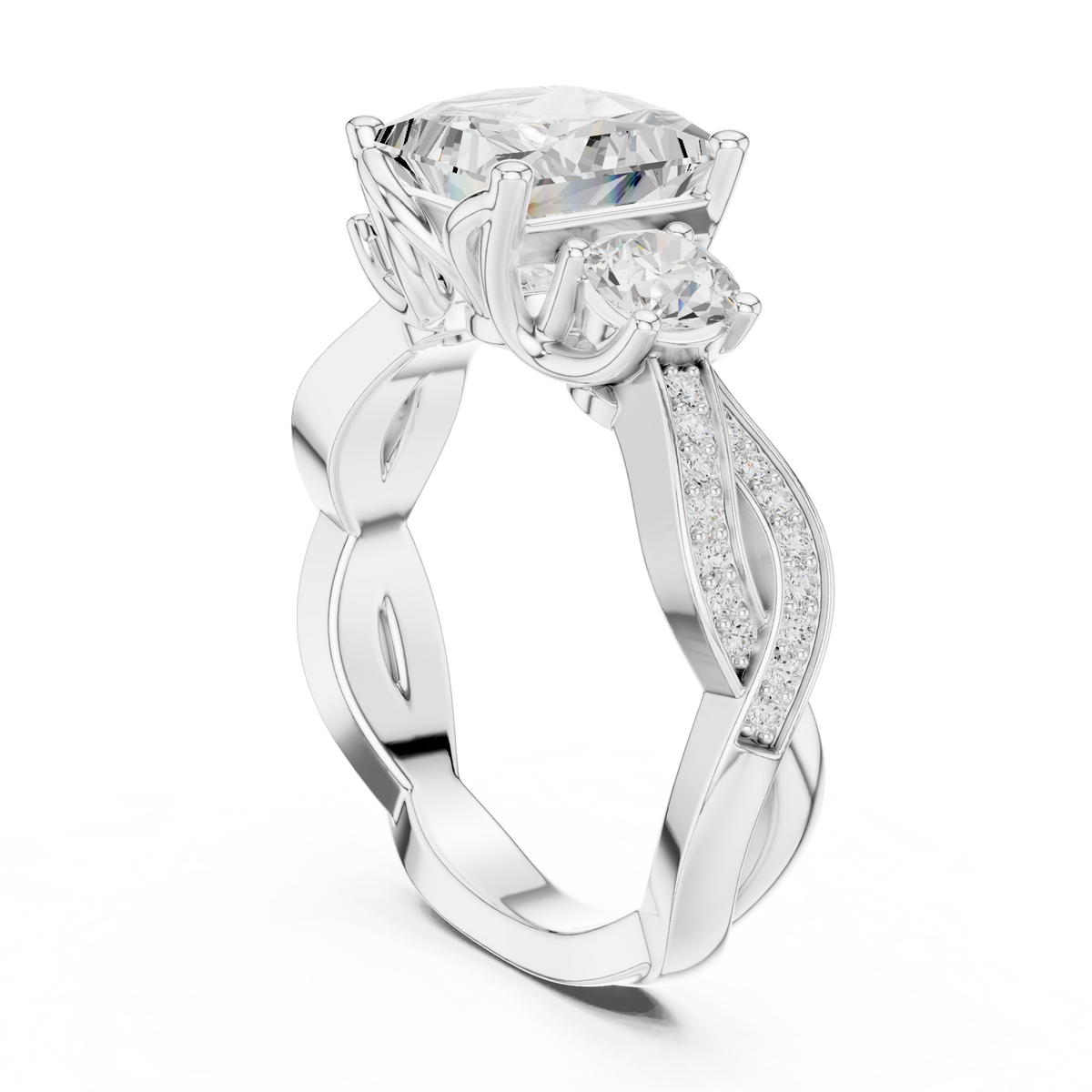 Princess Cut Lab-Grown Diamond Twisted Band Proposal Ring, White Gold