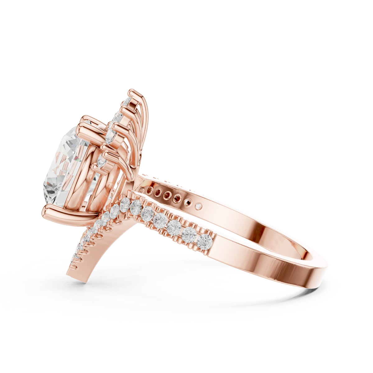 2.10 CT Round Marquise Halo Lab Grown Diamond Ring with Oval Accent, Rose Gold