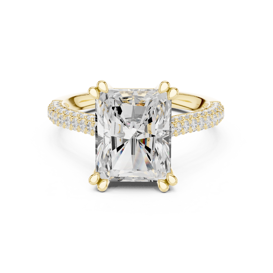 5 Ct Radiant Cut Hidden Halo Lab Grown Diamond Engagement Ring, Yellow Gold