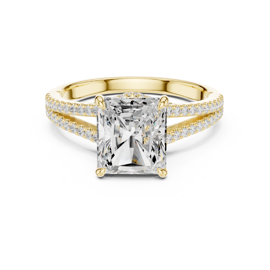 IGI Certified Radiant Cut Lab Grown Diamond Split-Shank Ring, Yellow Gold
