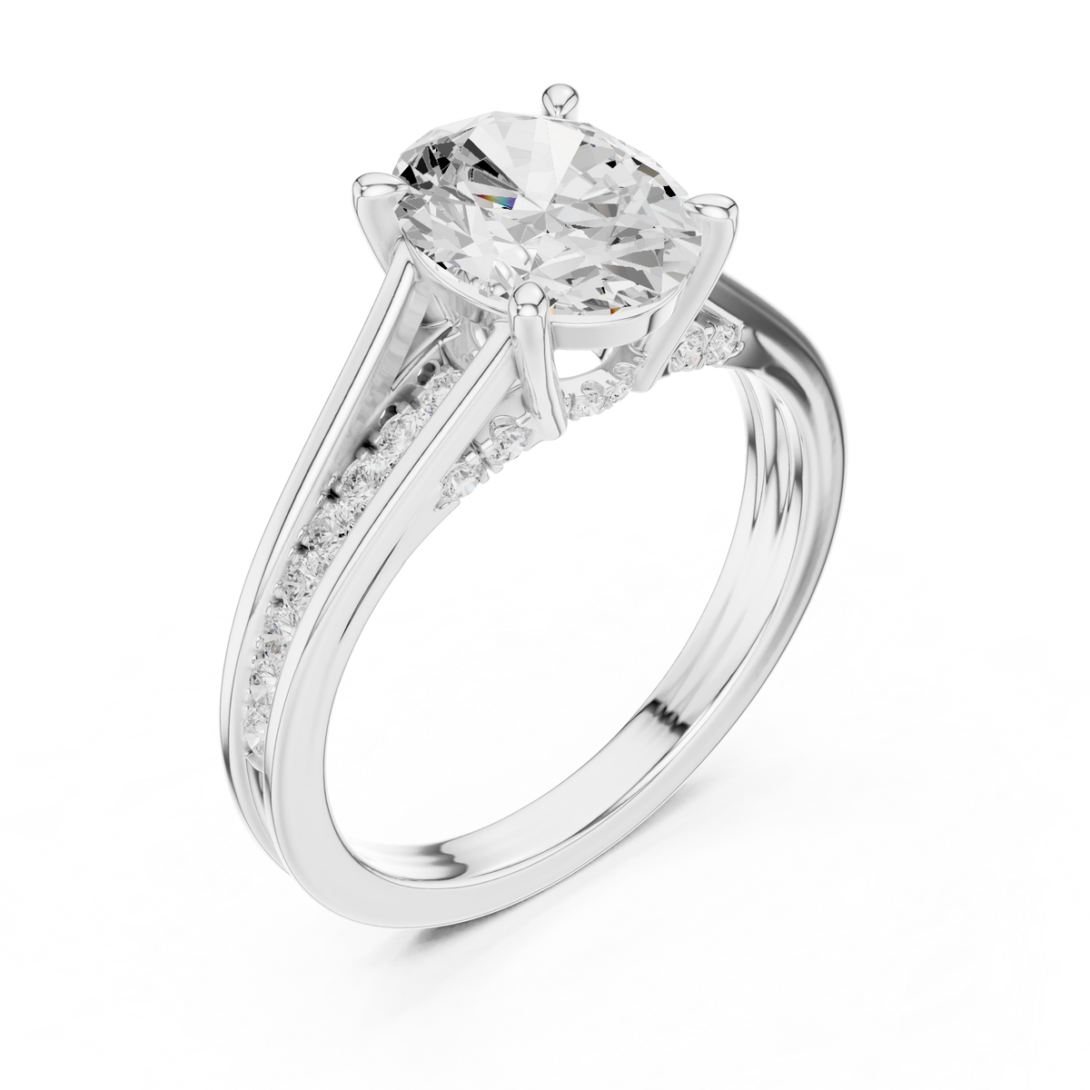 Oval Cut Lab-Grown Diamond Engagement Ring with Split Shank Band, White Gold