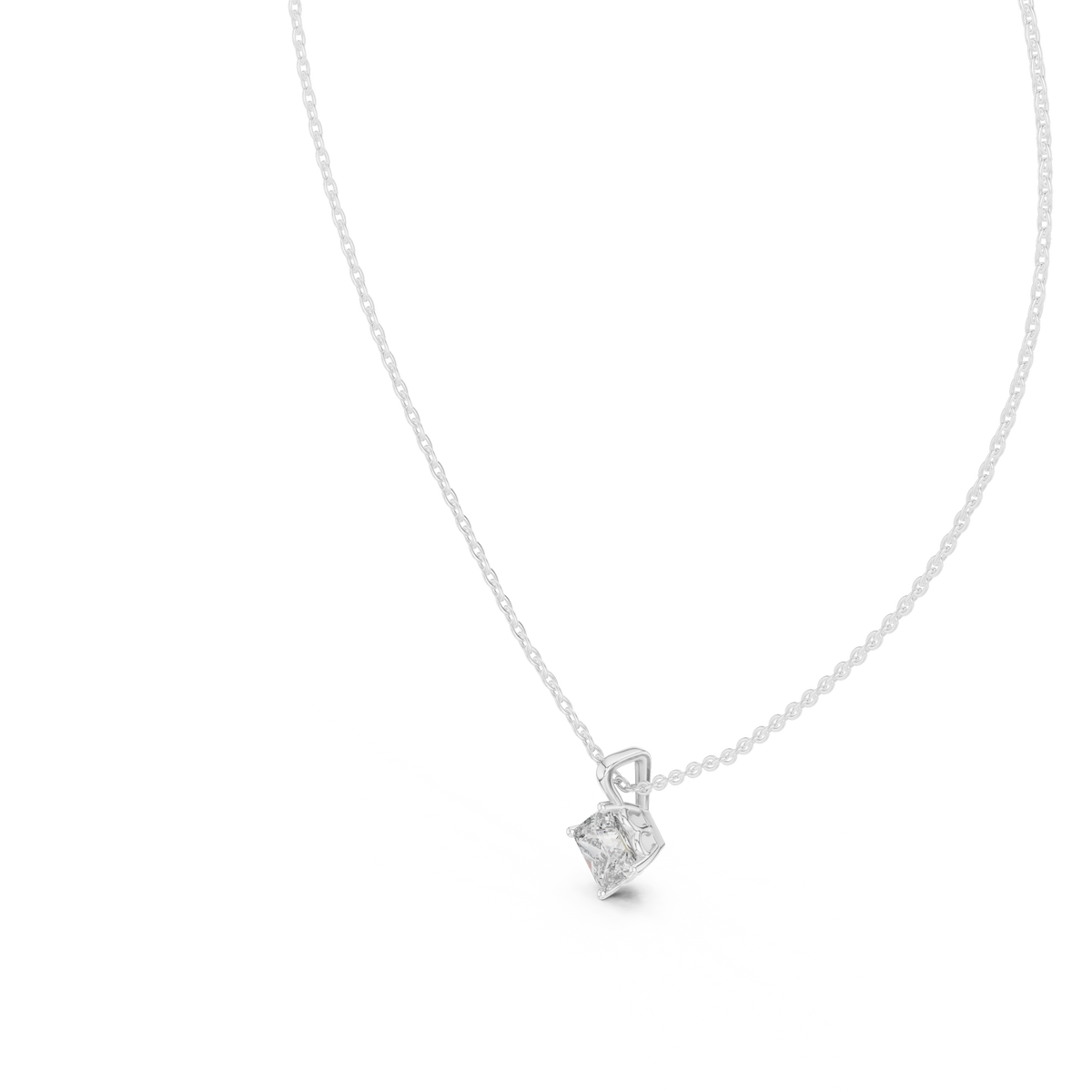 1.00 CT Princess Cut Lab Grown Diamond Solitaire Pendant, White Gold